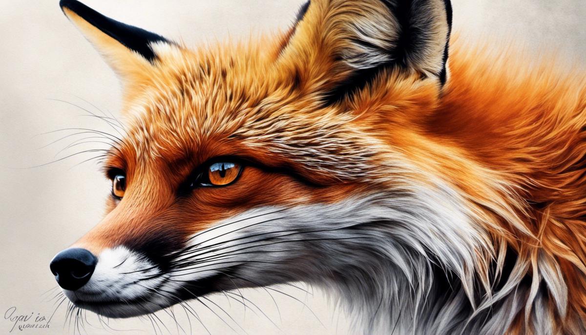 An image of a fox with its head turned, looking intently into the distance, representing the fox's observation and wisdom.