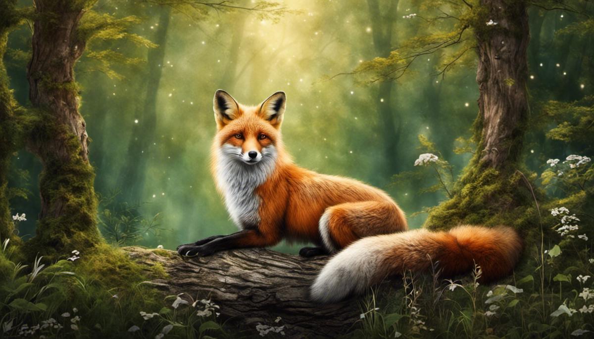 An image of fox symbolism in dreams, depicting a dreamy fox in a forest.