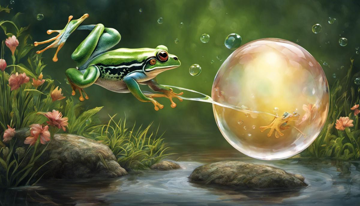 Illustration of a frog leaping out of a dream bubble