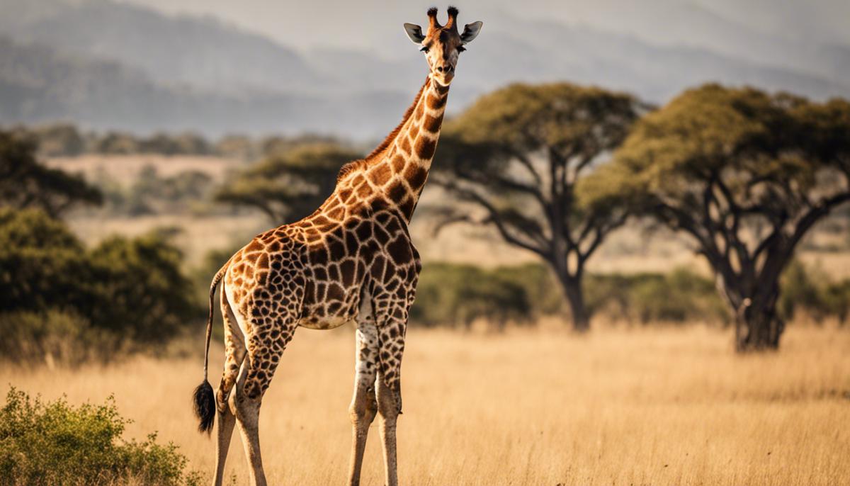 A majestic giraffe standing tall with its head up high