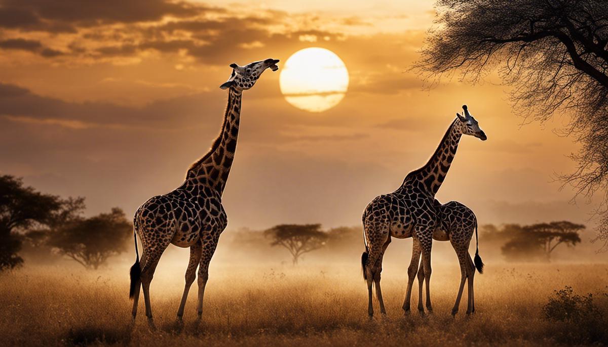 An image of giraffes standing tall in a dream, representing the intricate symbolism and fascinating nature of dreams.