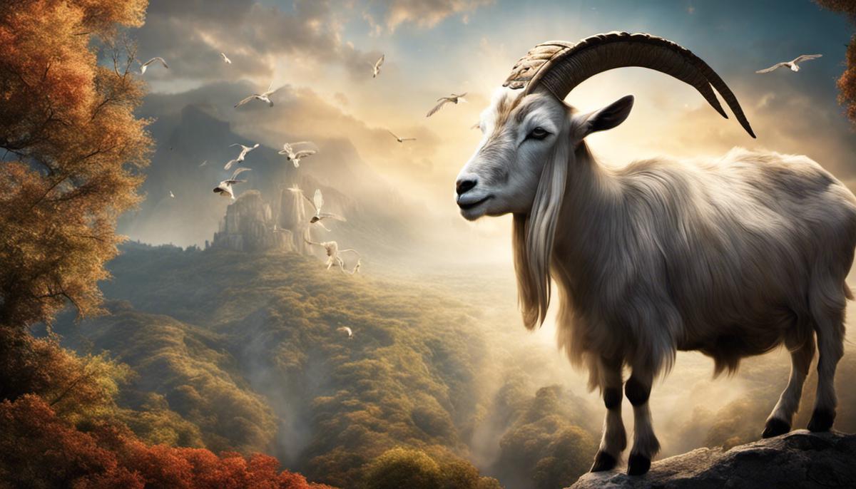 Image depicting a goat and symbols representing dreams and spirituality