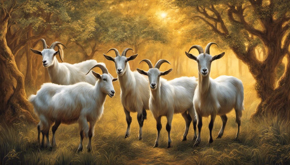 An image depicting the symbolism of goats, representing moral refinement, guilt, divine forgiveness, and spiritual resilience
