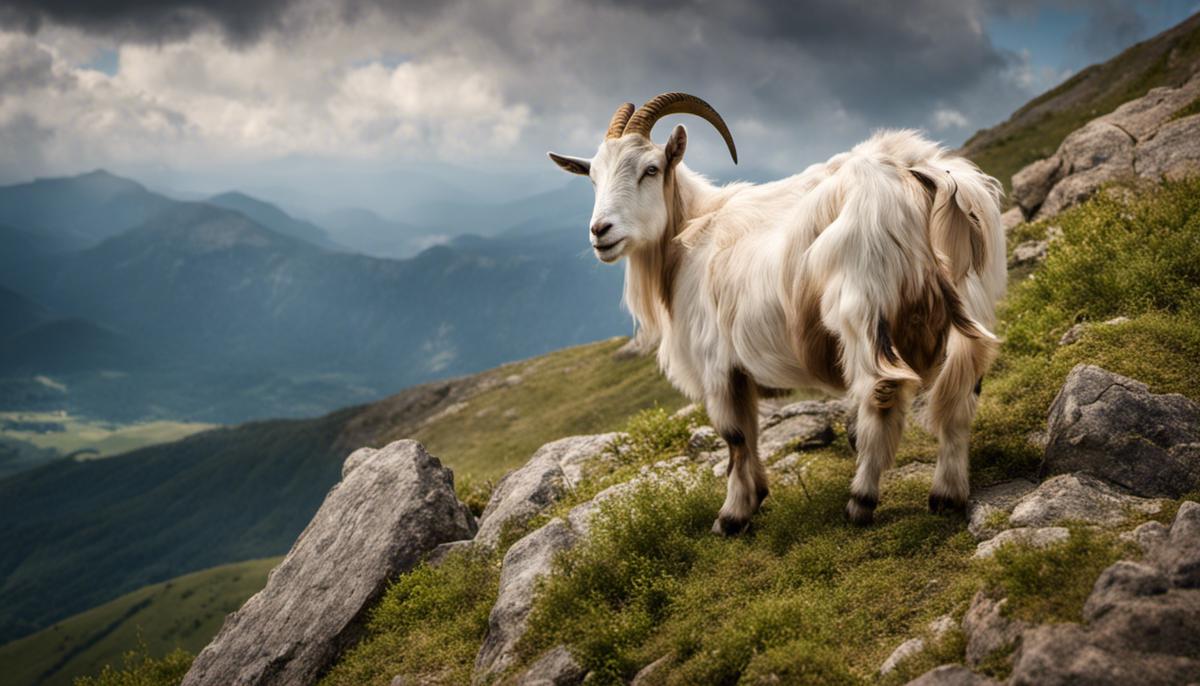 An image of a goat standing on a mountain, symbolizing its multifaceted nature in the Old Testament and dream interpretation.