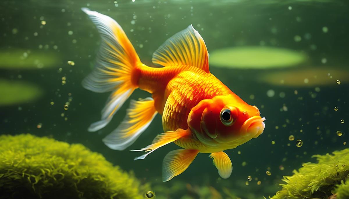 A beautiful goldfish swimming in a serene pond