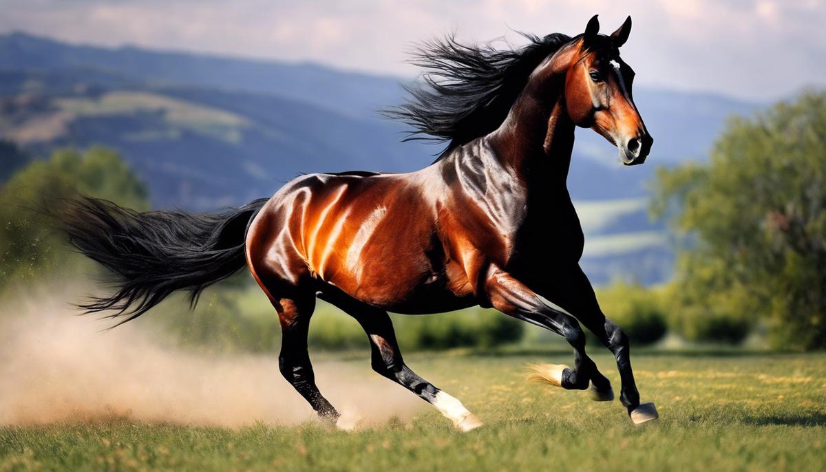 A majestic horse galloping in a dreamlike landscape.