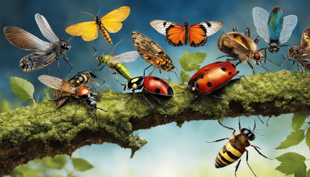 An image of various insects crawling on a branch, representing the symbolism of insects in biblical texts.