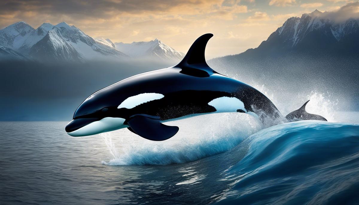 An image depicting a killer whale swimming gracefully in the ocean.