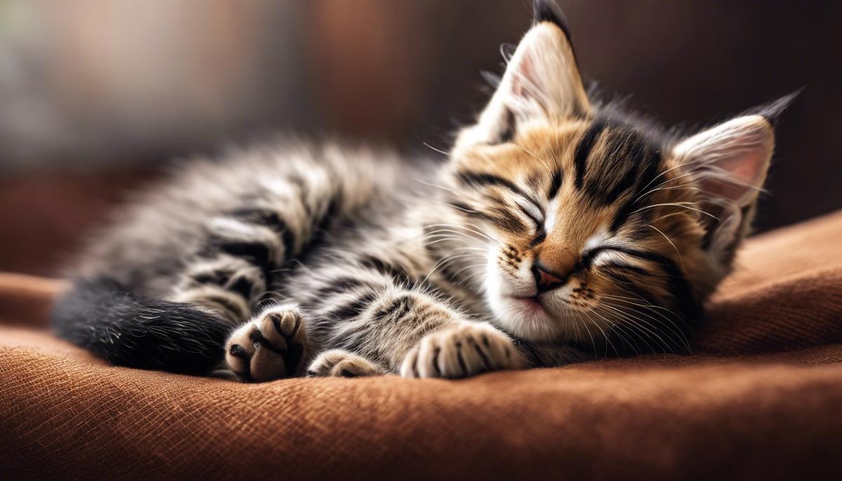 Image description: A cute kitten sleeping peacefully with a smile on its face.