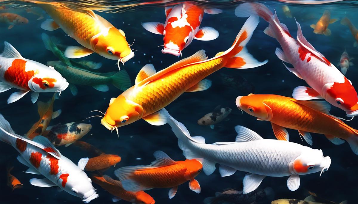 Different colored koi swimming in dreamy waters
