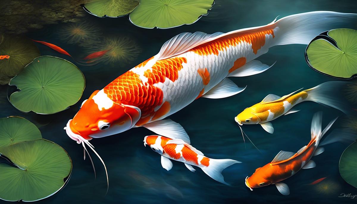 A serene image of a koi fish swimming gracefully in a dream-like setting