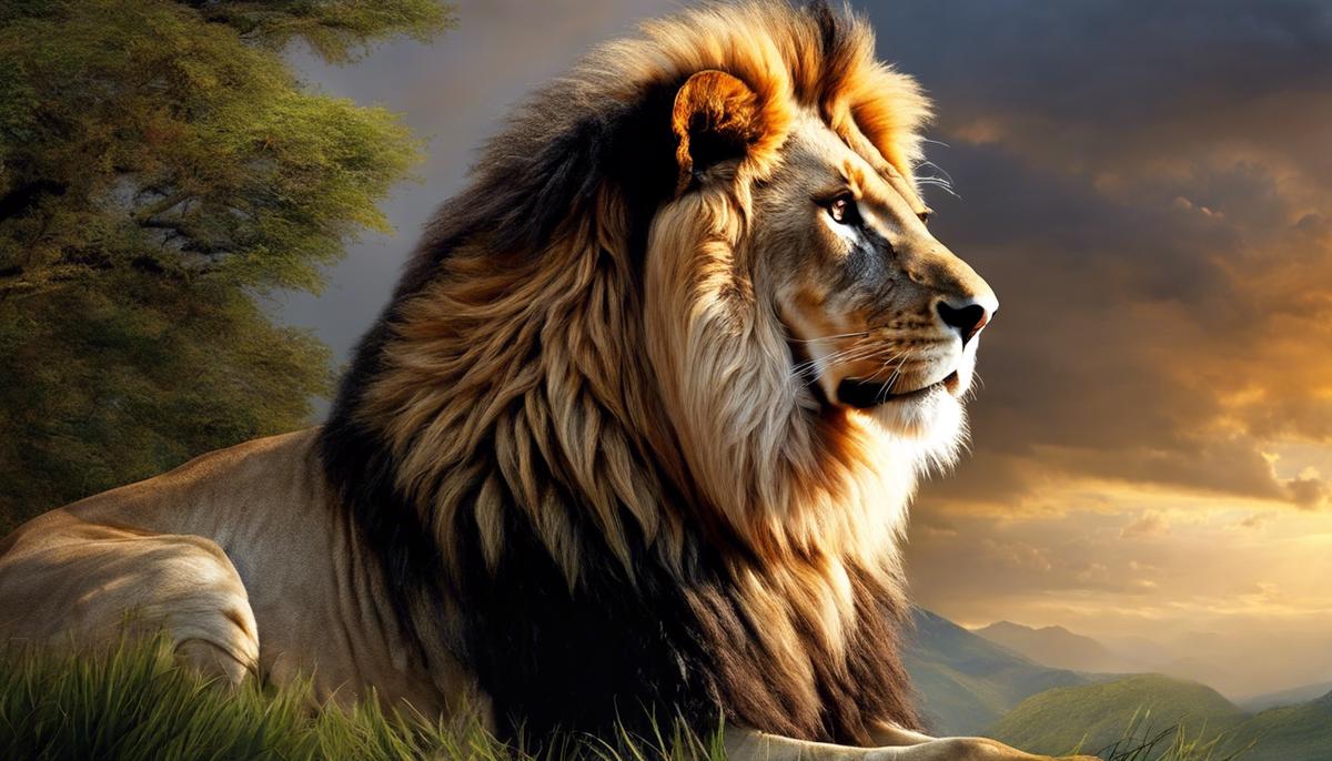 A powerful lion with a majestic presence representing the symbolism of lions in biblical literature.