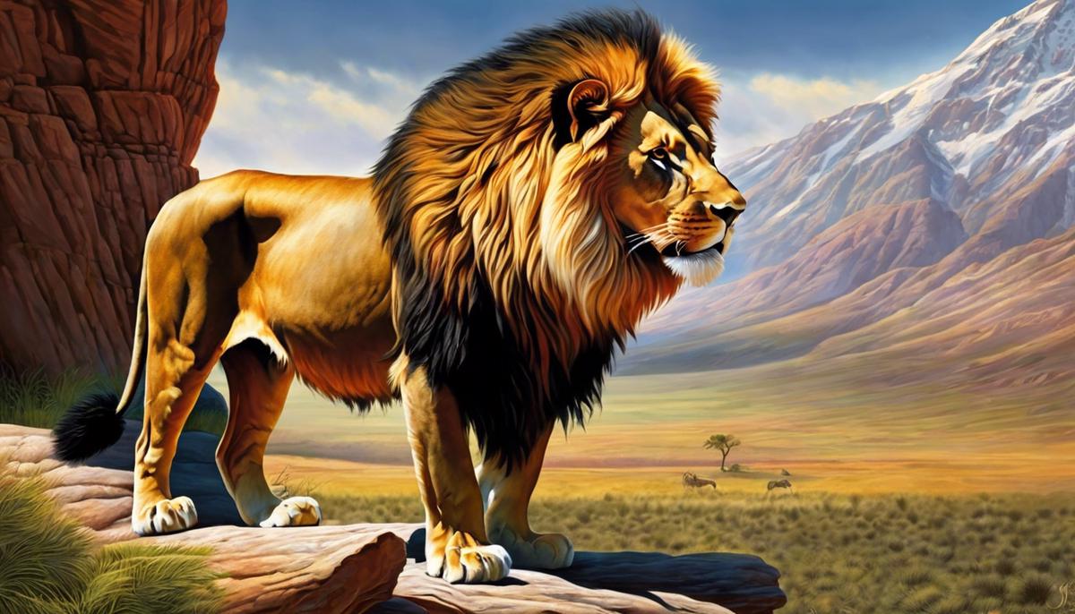 A majestic lion standing proudly as a symbol of strength, authority, and courage