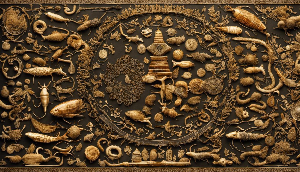 An image depicting various cultural and religious symbols related to maggots, representing the complexity of their symbolic meanings.