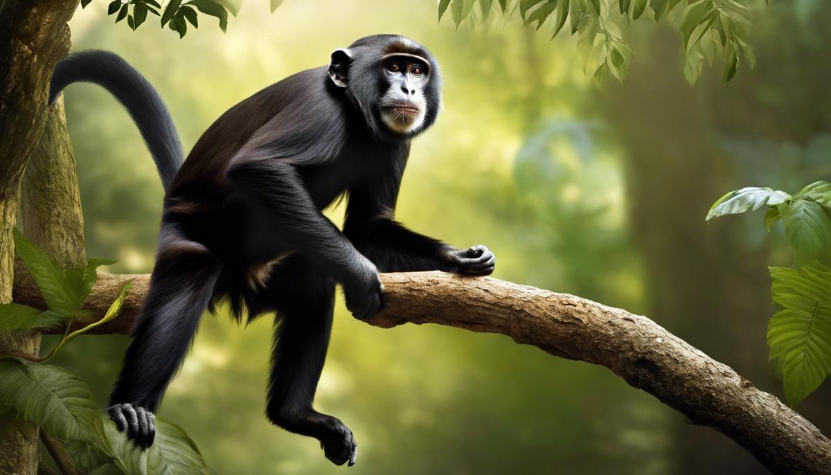 An image of a monkey reaching for a branch, representing curiosity and a quest for wisdom in dreams for someone of Judeo-Christian faith.