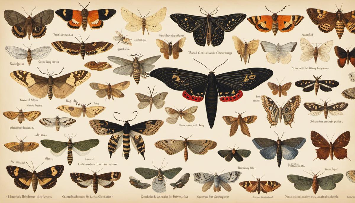 Illustration depicting different types of moths, highlighting their role as symbols in biblical literature