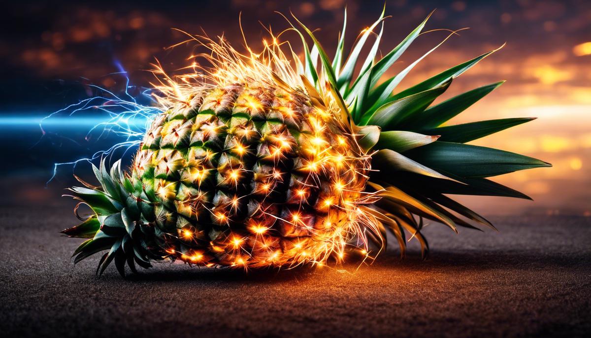 Image of a pineapple with electrical sparks surrounding it, representing the intricate mysteries of neuroscience and dreams.