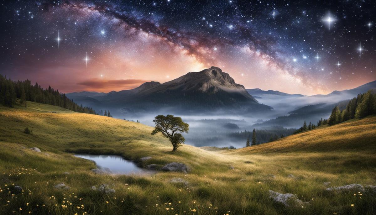 Interpreting the Number 19 in Dreams - Image depicting a dreamy landscape with the number 19 floating above, surrounded by stars.