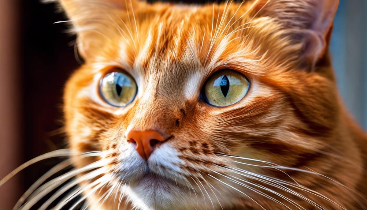 A close-up image of an orange cat with a content expression, basking in the sunlight.