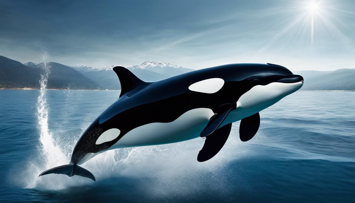 Image of an orca swimming in the ocean, symbolizing the dichotomy of divine attributes - awe-inspiring and approachable.