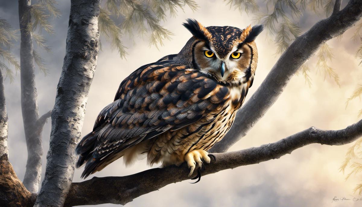 Image of an owl perched on a tree branch, symbolizing the mystifying presence of owls in dreams