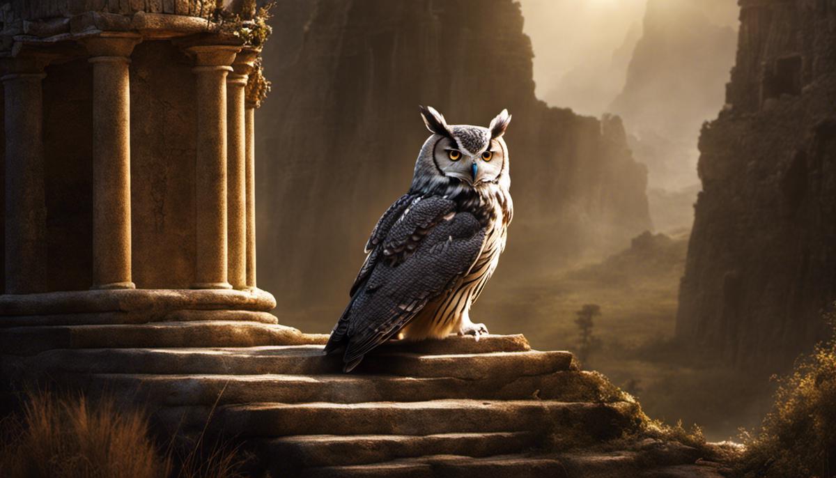 An image of an owl sitting on an ancient ruin, depicting the symbolism of owls in the Bible as creatures of desolation and darkness.