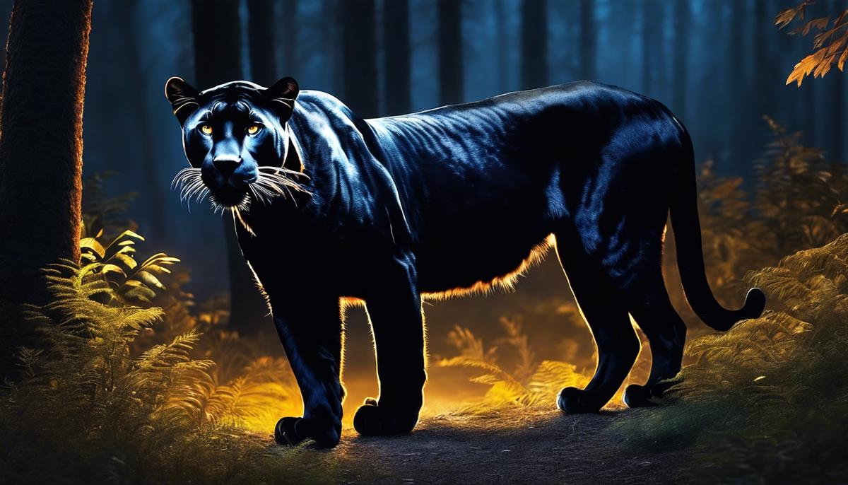 A majestic panther standing in a forest at night