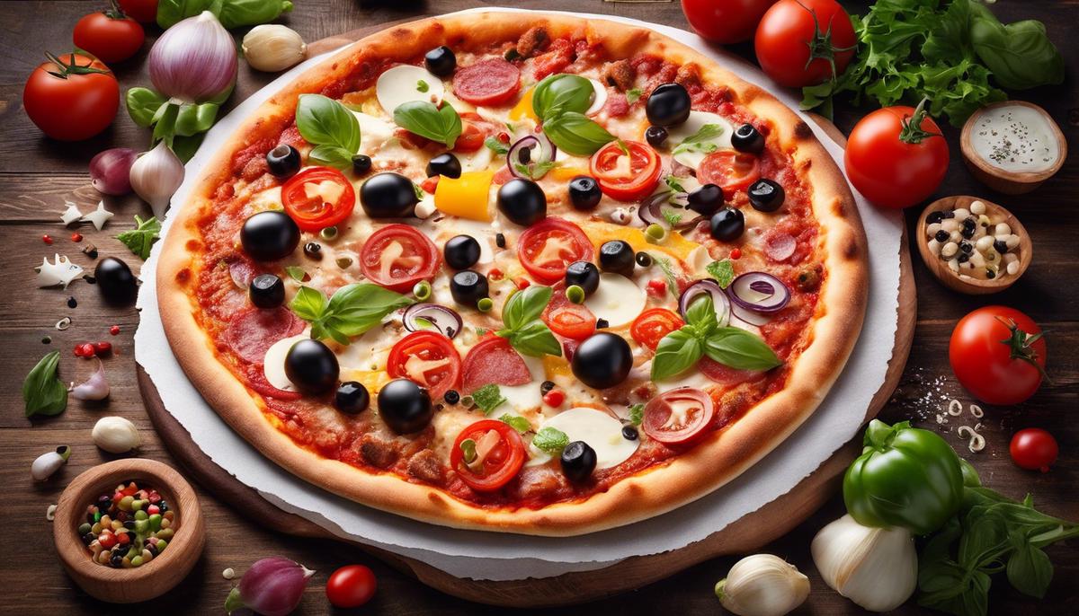 Image of a pizza with assorted toppings, representing the symbolism of pizza dreams