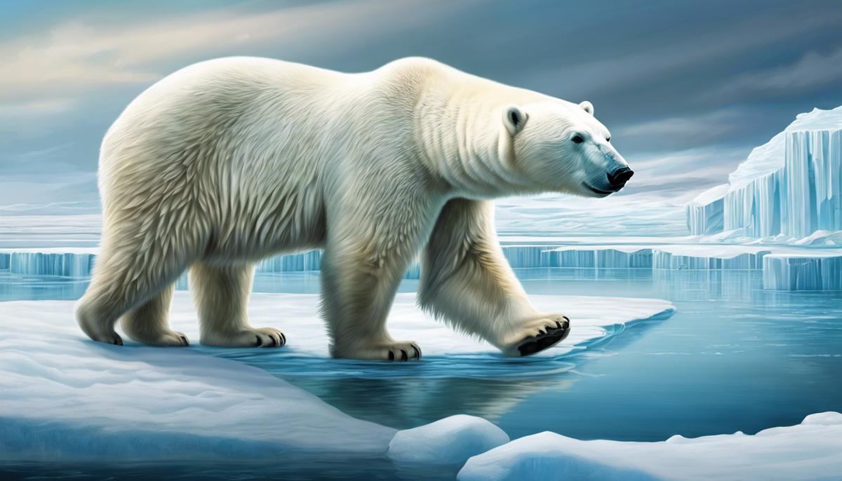 Illustration depicting a polar bear walking on ice in a dream, symbolizing strength, resilience, and deep introspection.