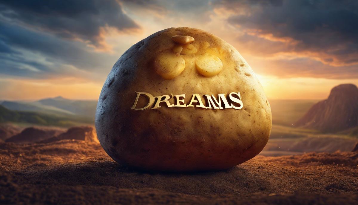Image of a potato with dreams written on it, signifying the topic of dream interpretation and the symbolism of potatoes