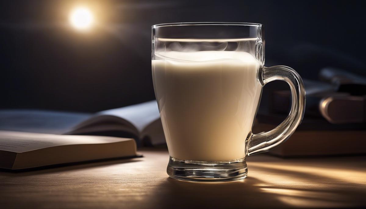 A glass of milk with a glowing light surrounding it, representing the power and significance of dreams about milk.