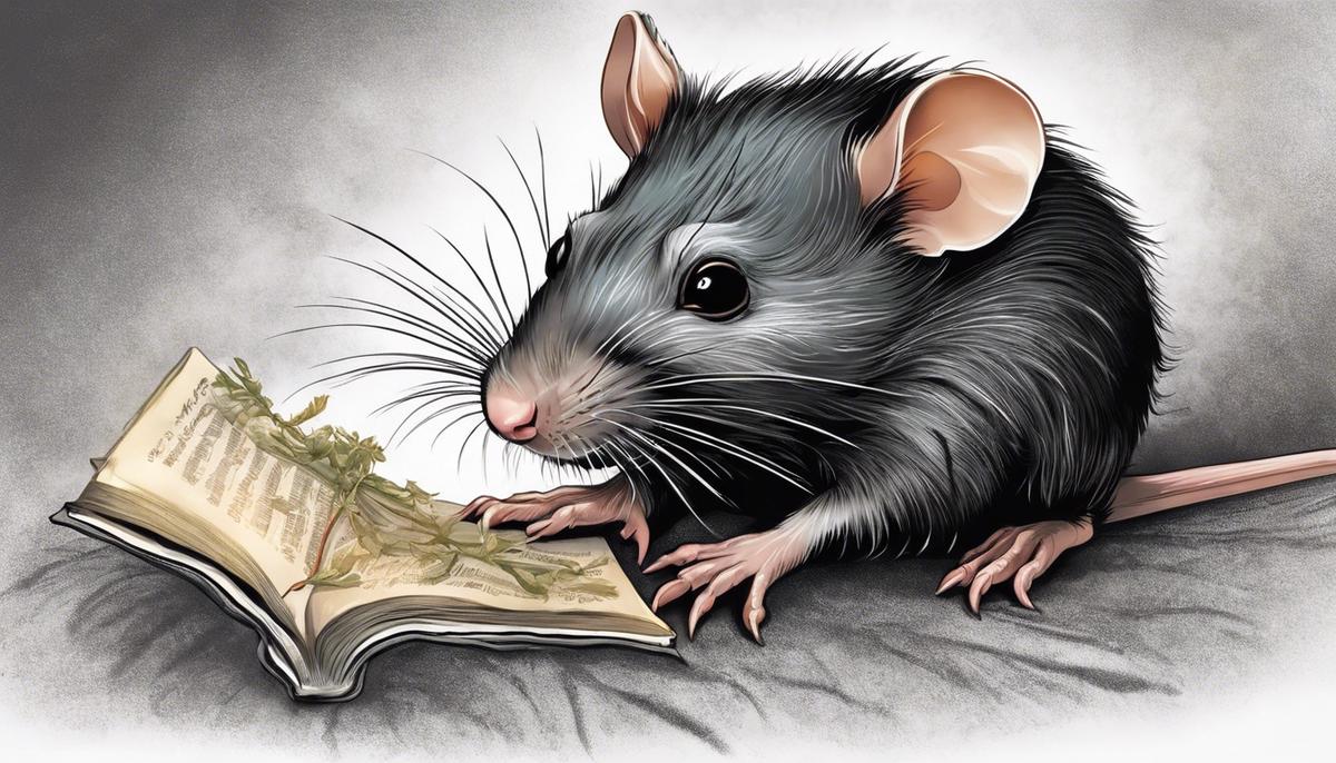 Illustration of a rat biting a hand, representing the symbolism of a rat bite in dreams, urging the dreamer to pay attention and seek personal growth.