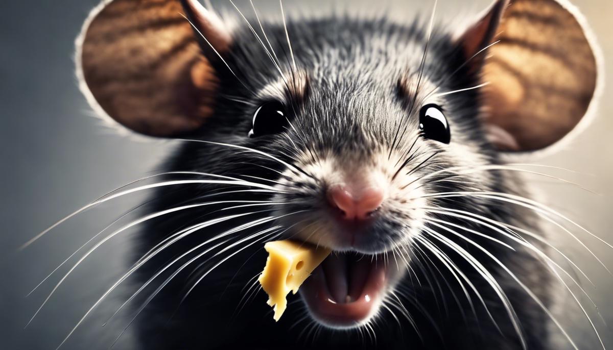 Image of a rat biting a piece of cheese, representing the concept of rat bites in dreams