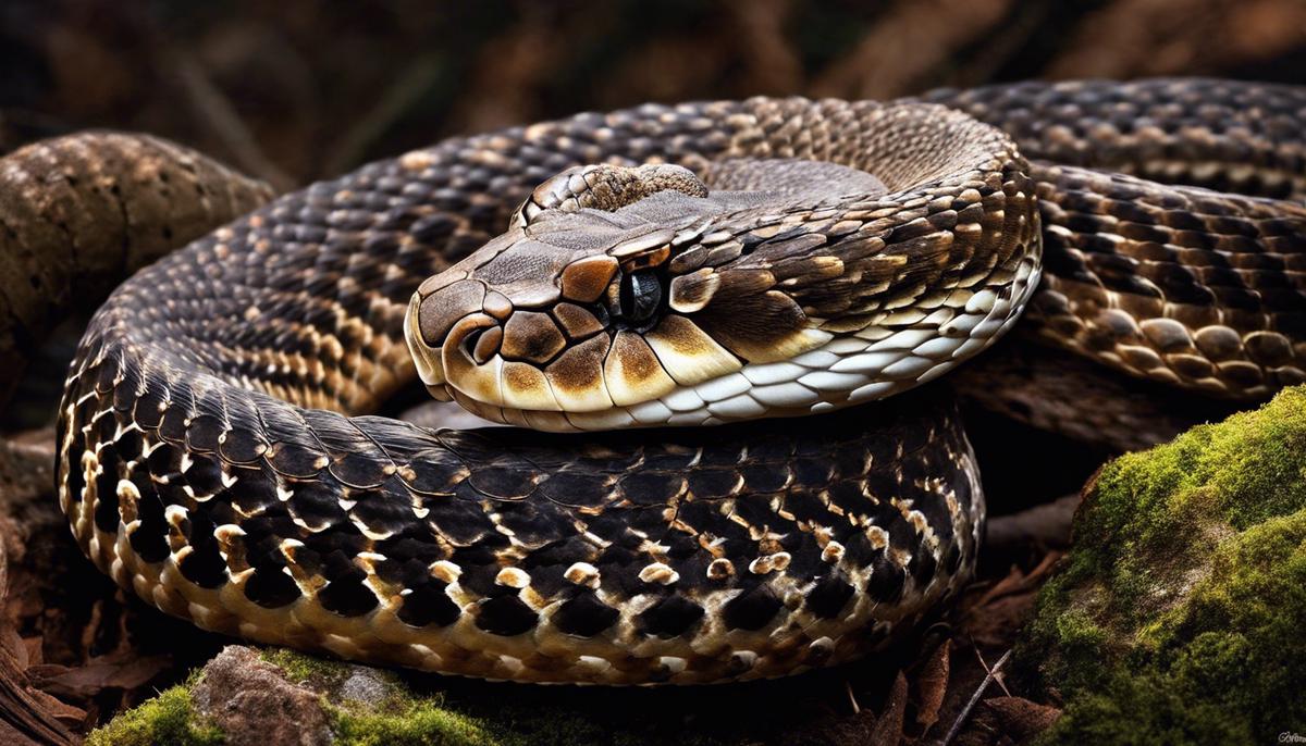 Image of a rattlesnake in a dream, representing the whispers of secrets and the rattling of change