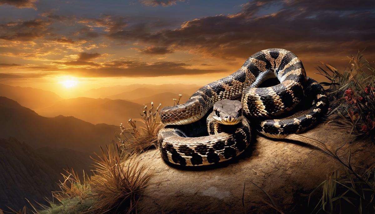 A symbolic image of a rattlesnake representing transformation and renewal