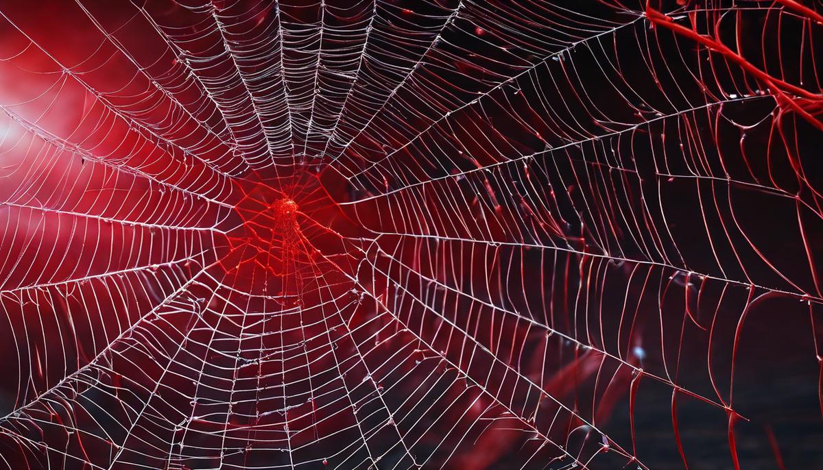 Image of red spiders weaving a web that represents the complex connections of one's social universe.