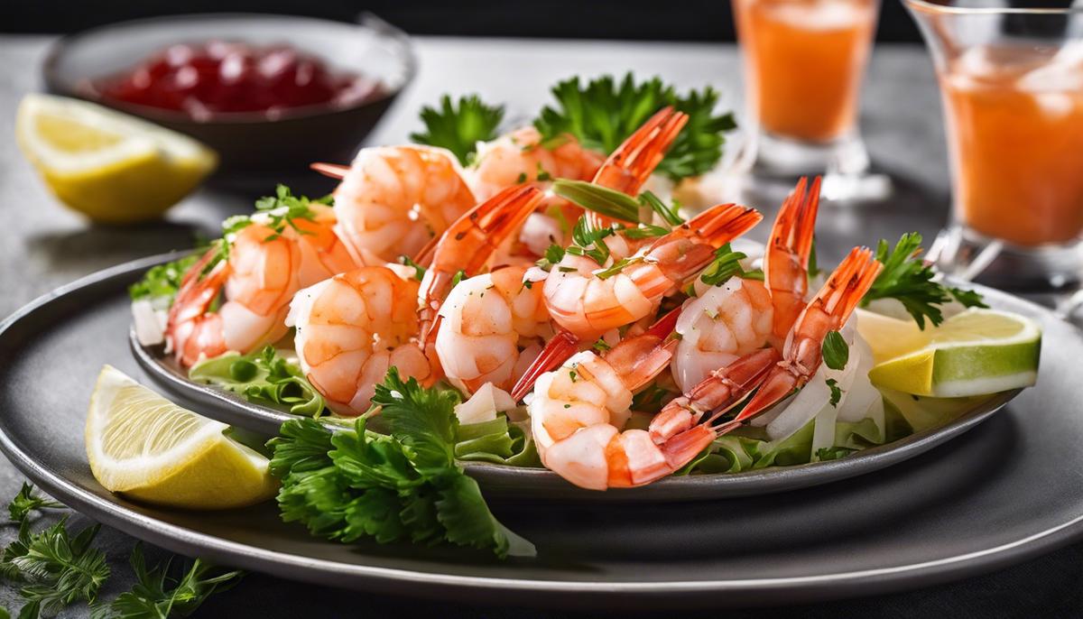 Image of a shrimp cocktail on a plate, deliciously garnished and ready to be enjoyed
