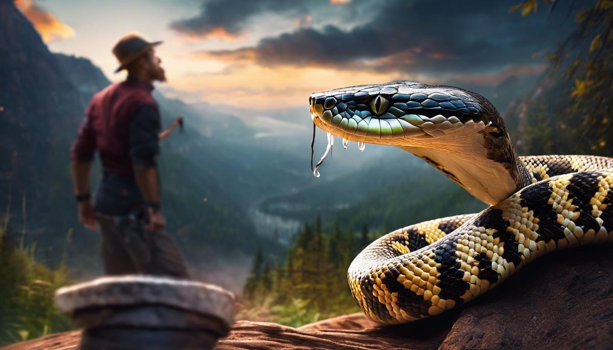 A dreamy image of a snake biting someone's hand with dashes instead of spaces