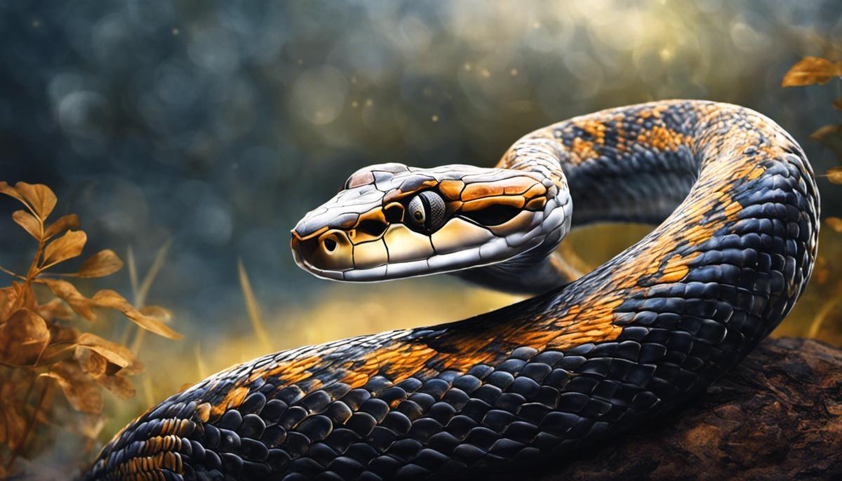 Illustration of a snake in a dream, representing fear, desire, transformation, and spiritual awakening.