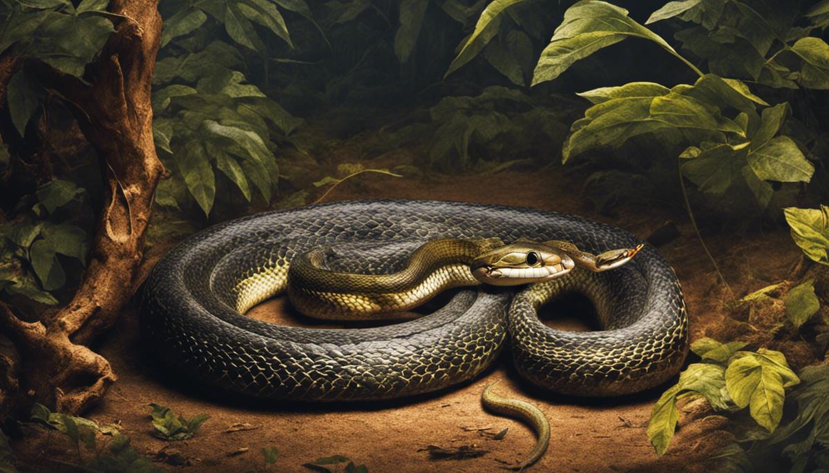 Image description: a person killing a snake in a dream, representing the struggle with personal experiences, fears, desires, and cultural perspectives.