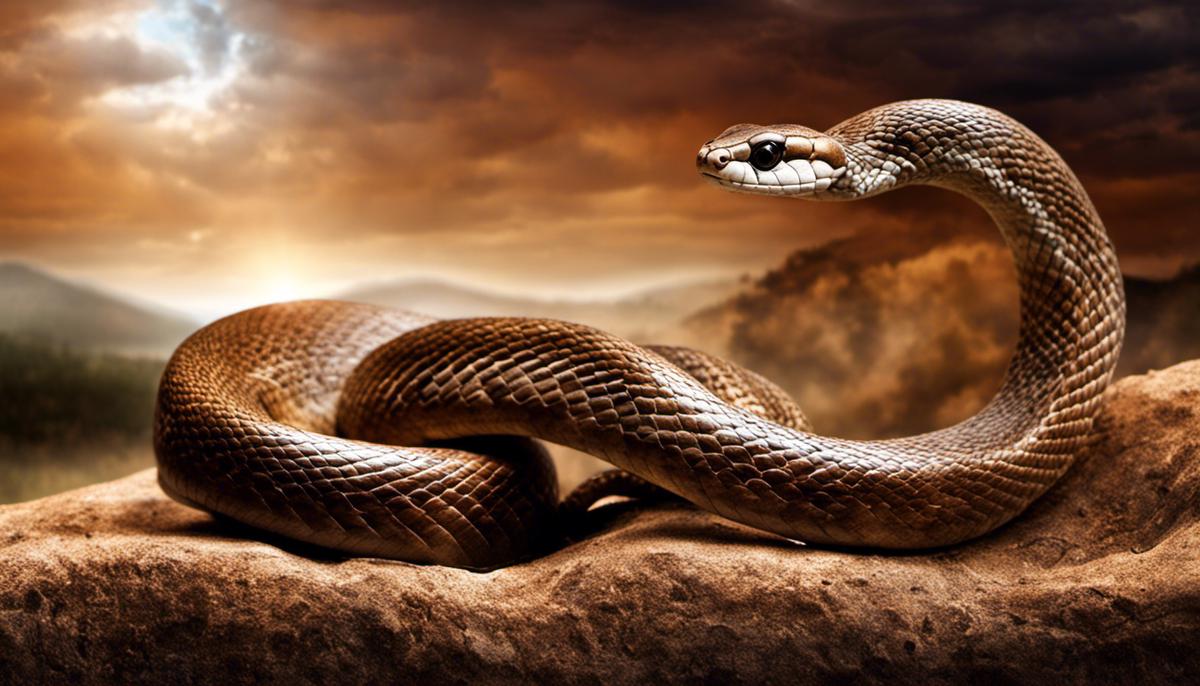 An image depicting a brown snake in a dream, representing the complex symbolism and interpretation involved in biblical dream analysis.