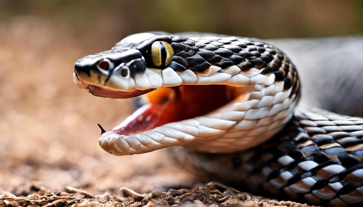 Close-up image of a snake with its tongue flicking out, symbolizing the topic of snakes in dreams and the various interpretations attached to it.