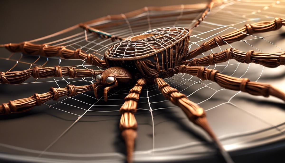 A brown spider weaving a web as a representation of the lessons from the text, symbolizing creativity and inspiration.