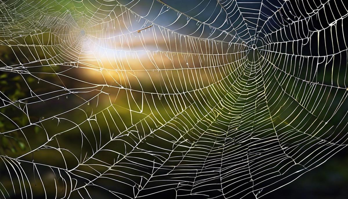 An image depicting a dreamy spider web symbolizing the complexity of one's thoughts and emotions while they sleep.