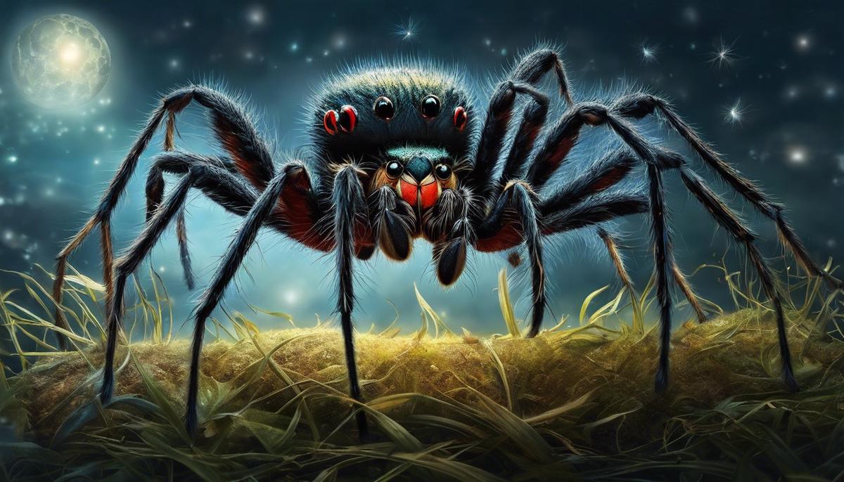 Image of spiders in dreams, representing interpretation, symbolism, and ambiguity in nocturnal visions.