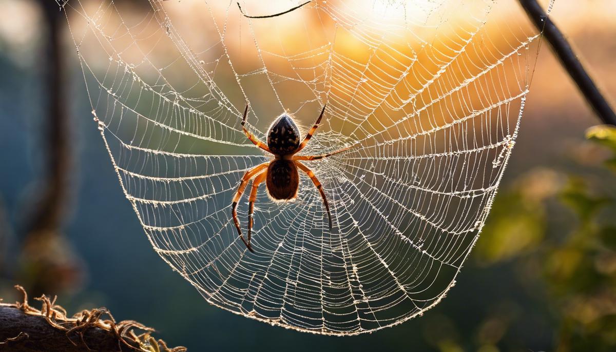 Image of a spider weaving its intricate web, symbolizing the complexity of dreams and the intertwining of spiritual and psychological elements.