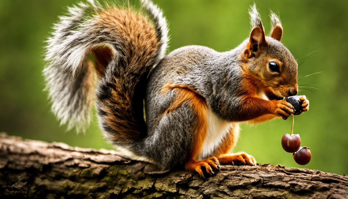 Image description: A squirrel holding an acorn in its paws, symbolizing the squirrel's association with gathering and storing food in biblical dream symbolism.
