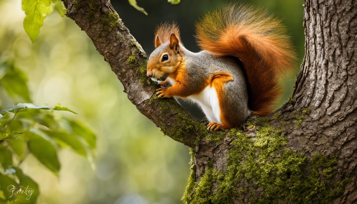 An image of squirrels playing in a tree, representing the playful nature of squirrels and their association with joy and delight in dream symbolism.