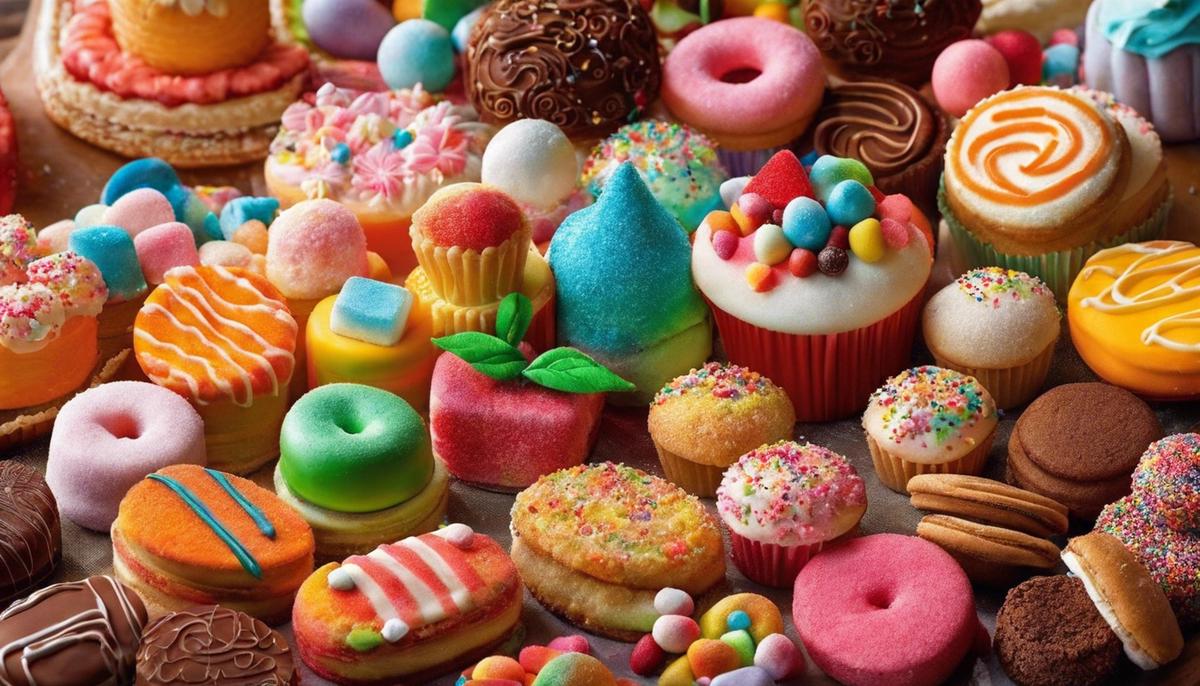 An image depicting a colorful assortment of sugary treats, symbolizing the connection between sugar dreams and waking life experiences.