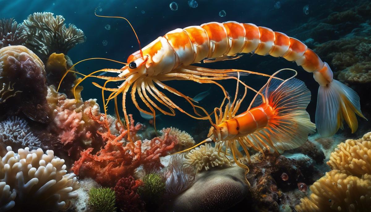 An image depicting various sea creatures, including a shrimp, symbolizing the profound depth and intricacies found in biblical narratives.